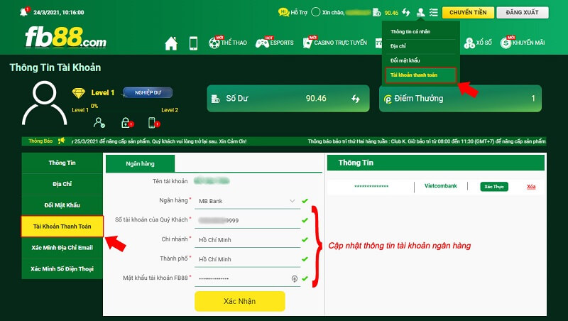 Hướng dẫn cách nạp tiền vào tài khoản FB88