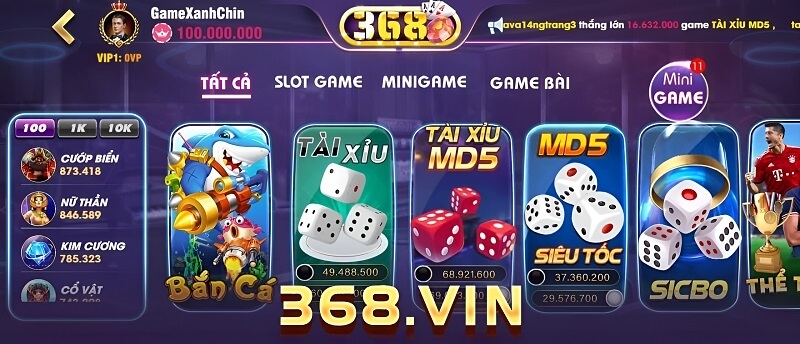 Kho game cá cược tại 368vin đa dạng và hấp dẫn