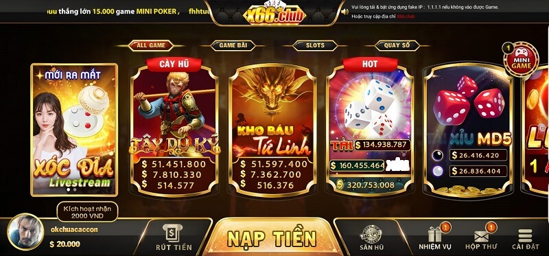 Kho game độc nhất vô nhị tại X66 Club