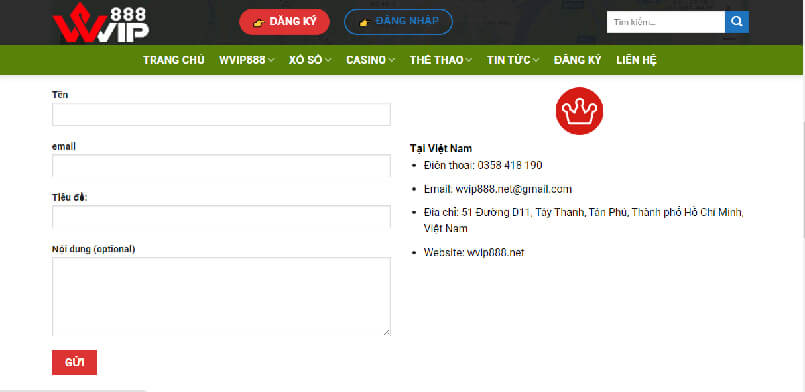 Thông tin liên hệ Wvip888