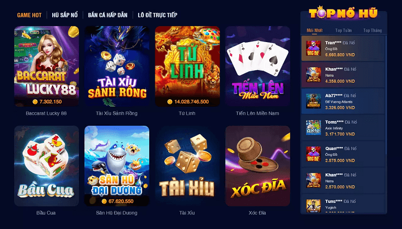 Kho game đa dạng với những tựa game hot nhất hiện nay