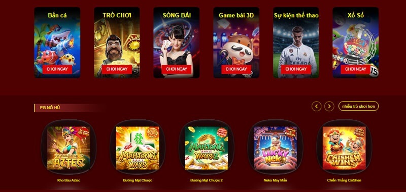 Kho game đa dạng với những tựa game hot nhất hiện nay