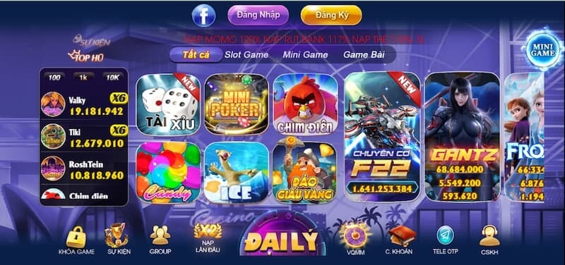 Kho game đa dạng với những tựa game hot nhất hiện nay